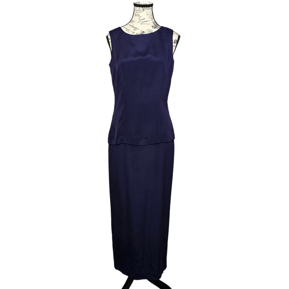 YL by Yair Navy Blue Long Sleeveless Silk Dress 2 Cocktail Formal